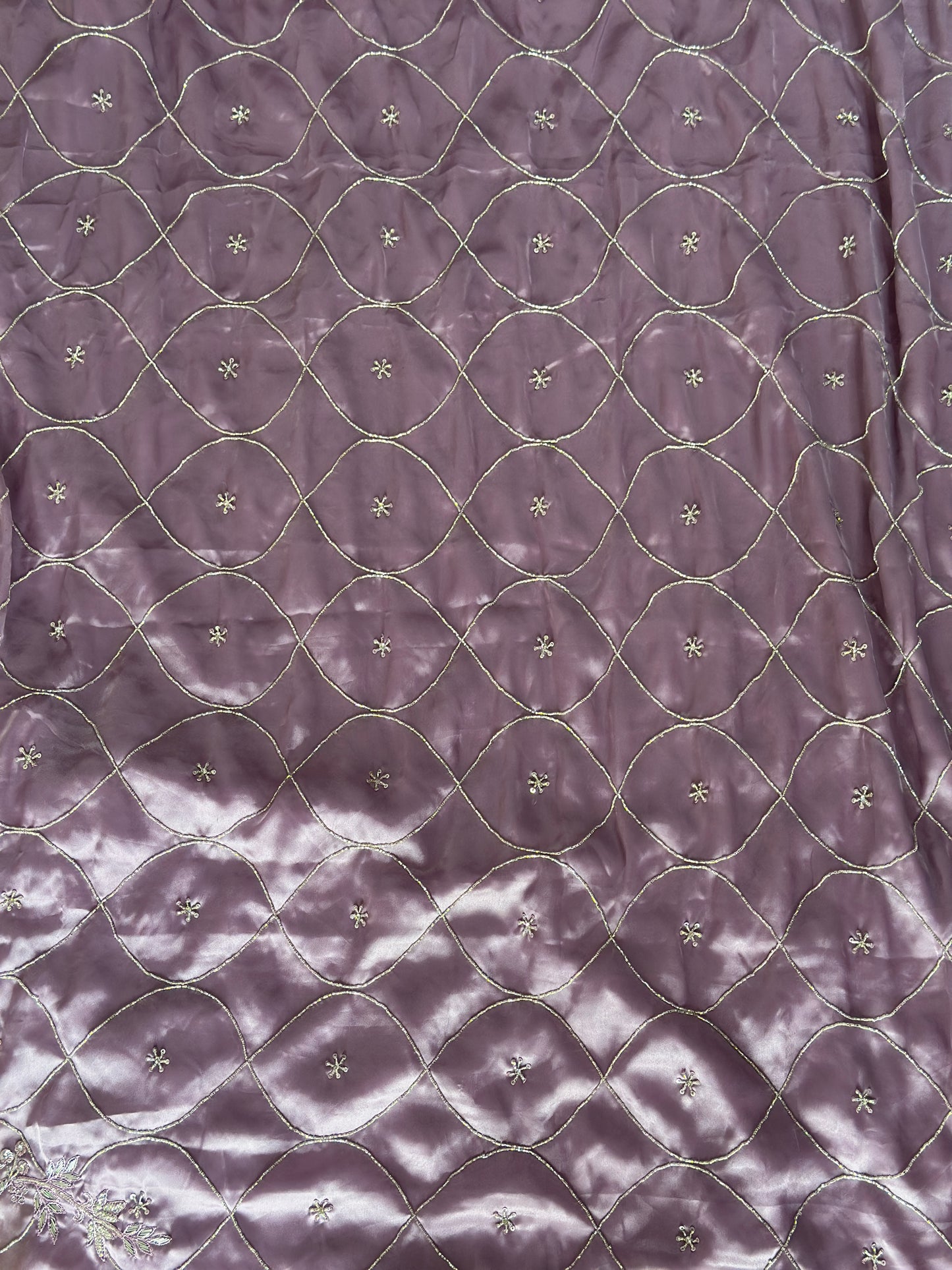 Lavender Soft Satin Embroidered Zardozi Saree