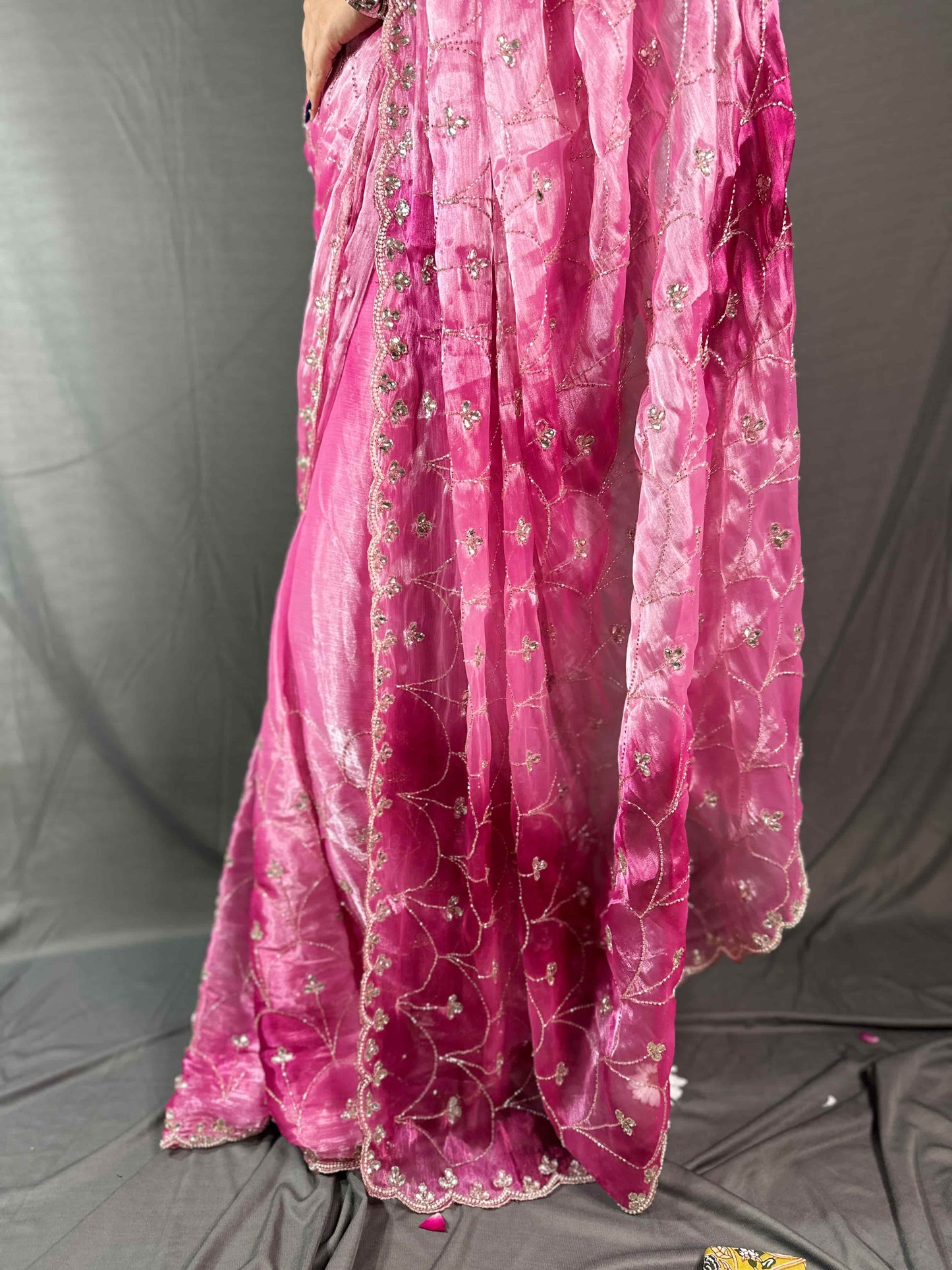 Phoolon Ki Sez Pink Heavy embroidery Organza Satin Saree