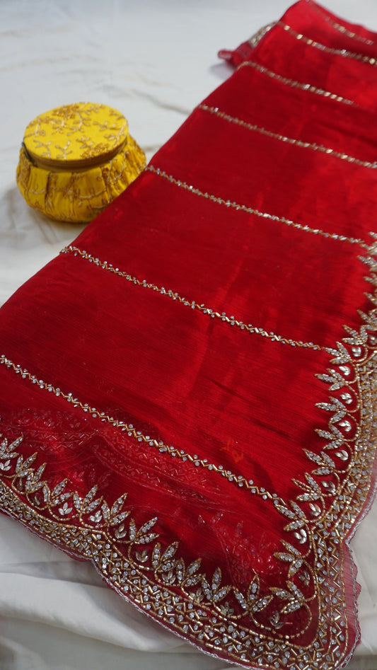 Surkh Laal Organza Tissue Embroidered Saree