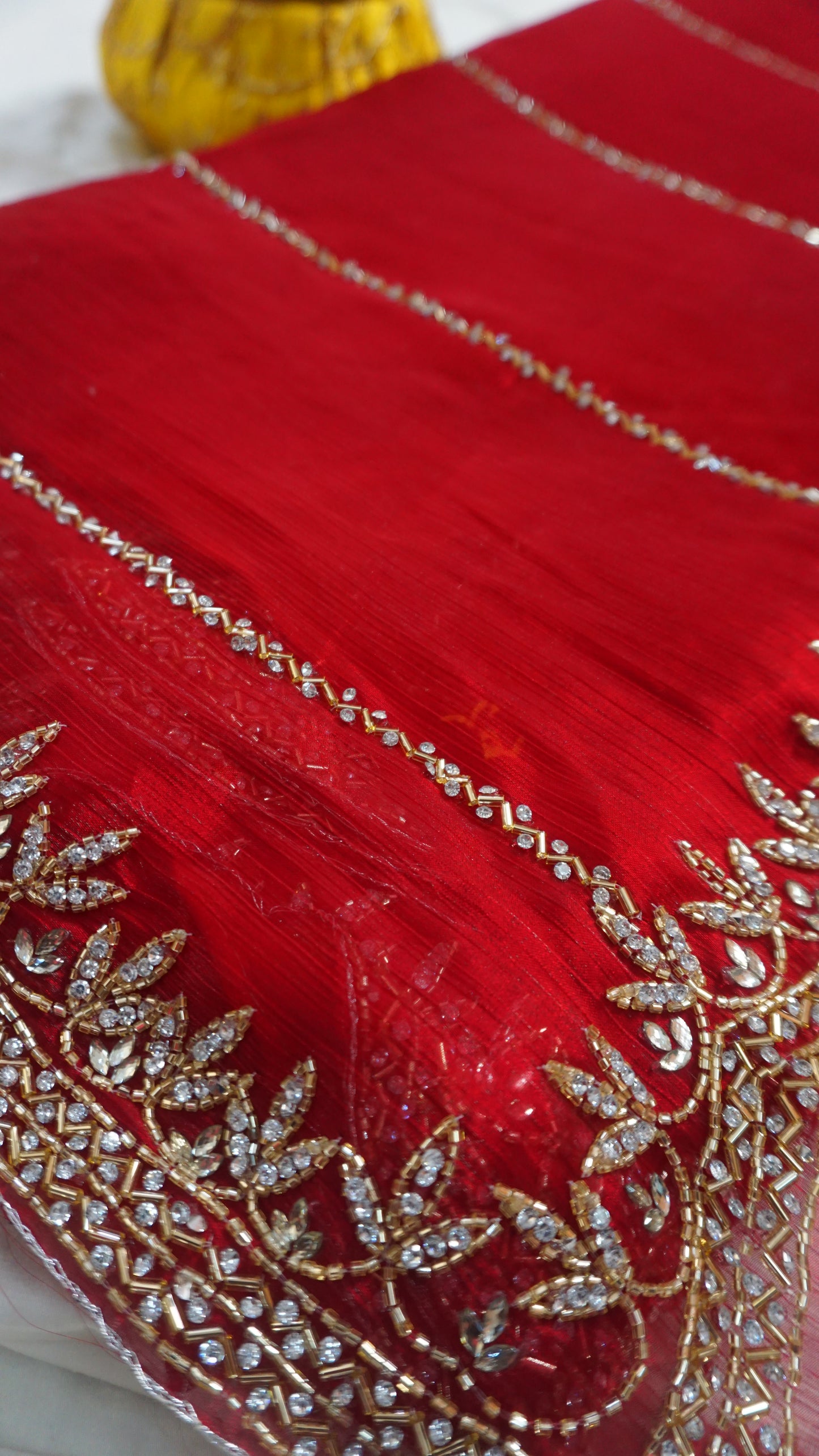 Surkh Laal Organza Tissue Embroidered Saree