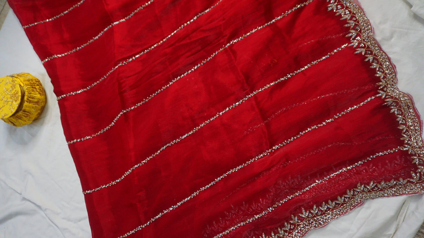 Surkh Laal Organza Tissue Embroidered Saree