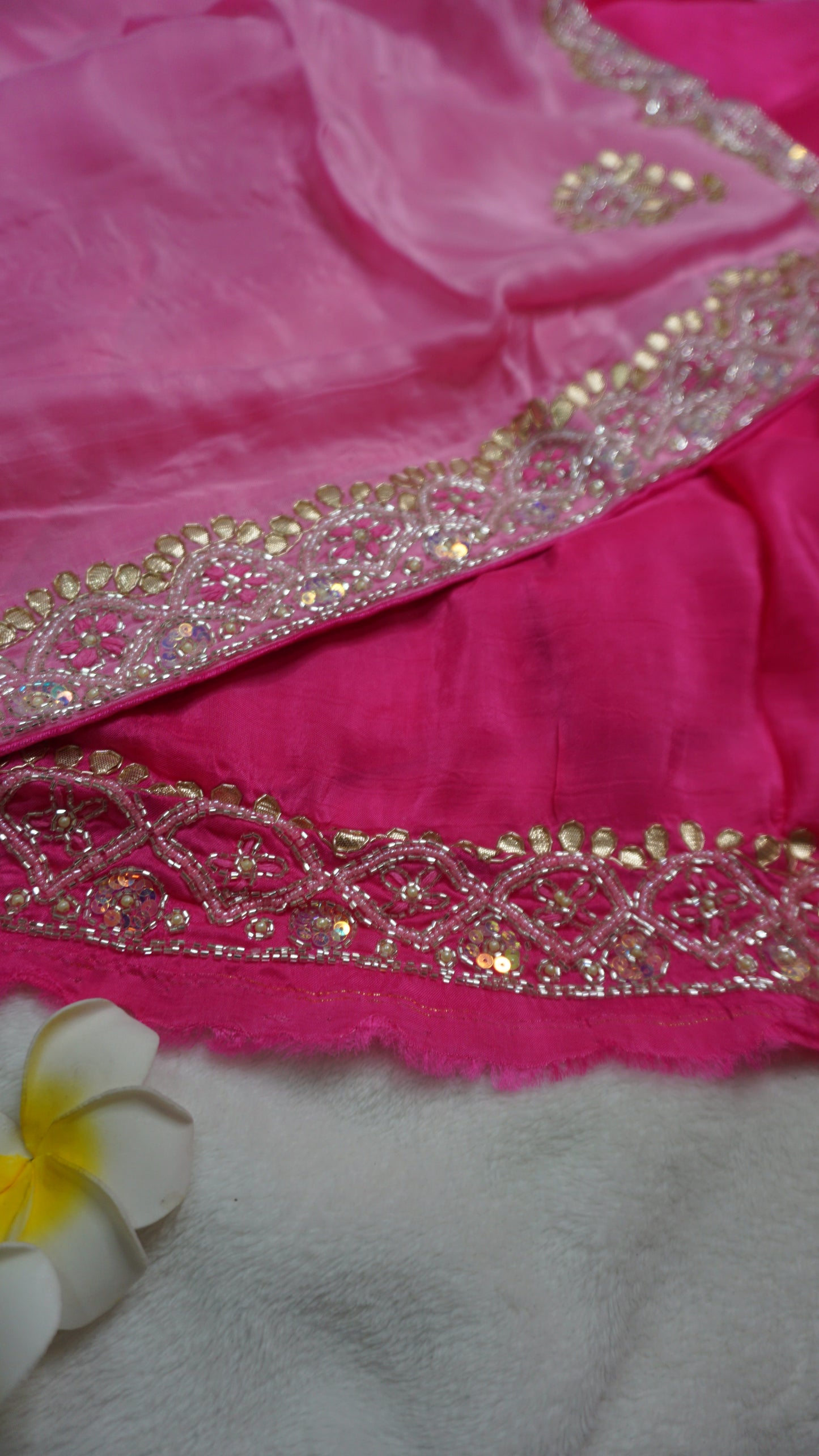 Gulaabi Saree with Cutdana and gotapatti work