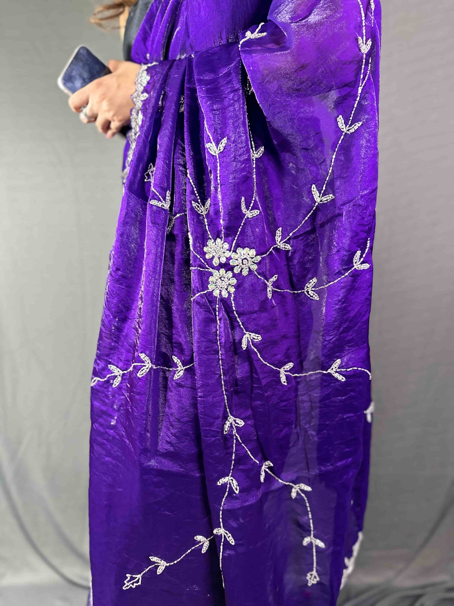 RajMohini Dark Purple Heavy Embroidered Party Wear Saree