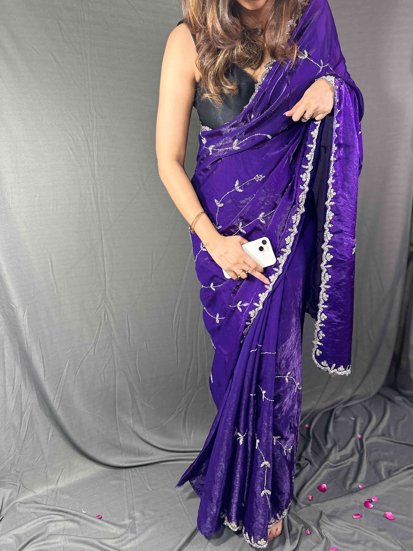 RajMohini Dark Purple Heavy Embroidered Party Wear Saree