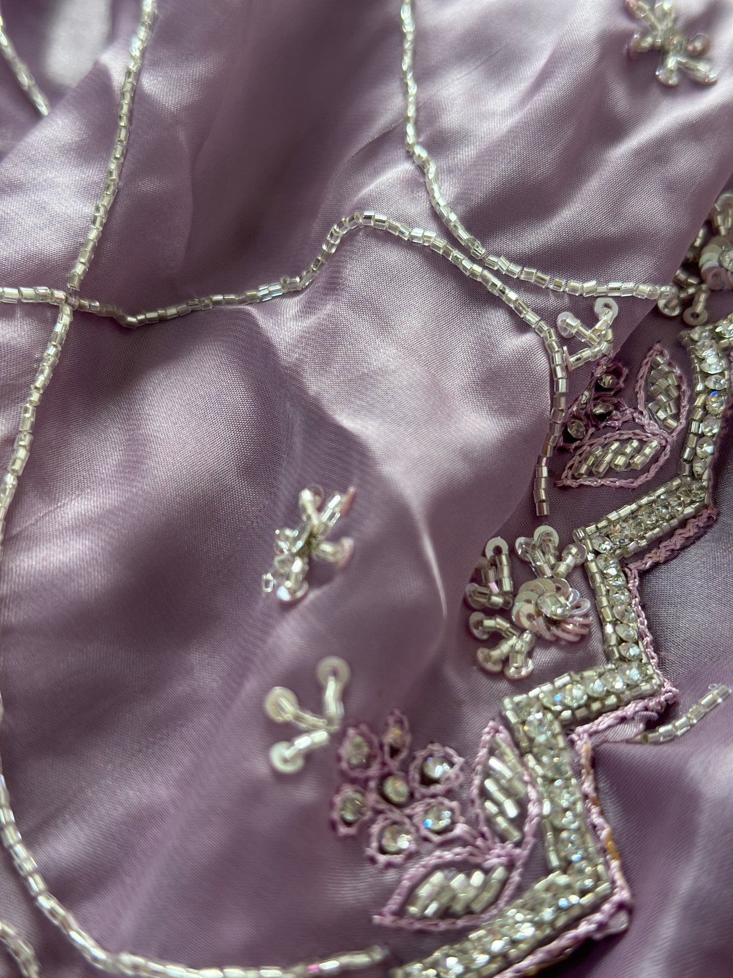 Lavender Soft Satin Embroidered Zardozi Saree