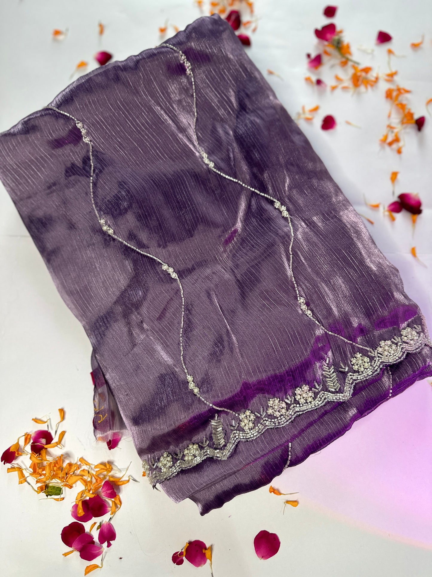 Lavender Embroidered Tissue Organza Saree