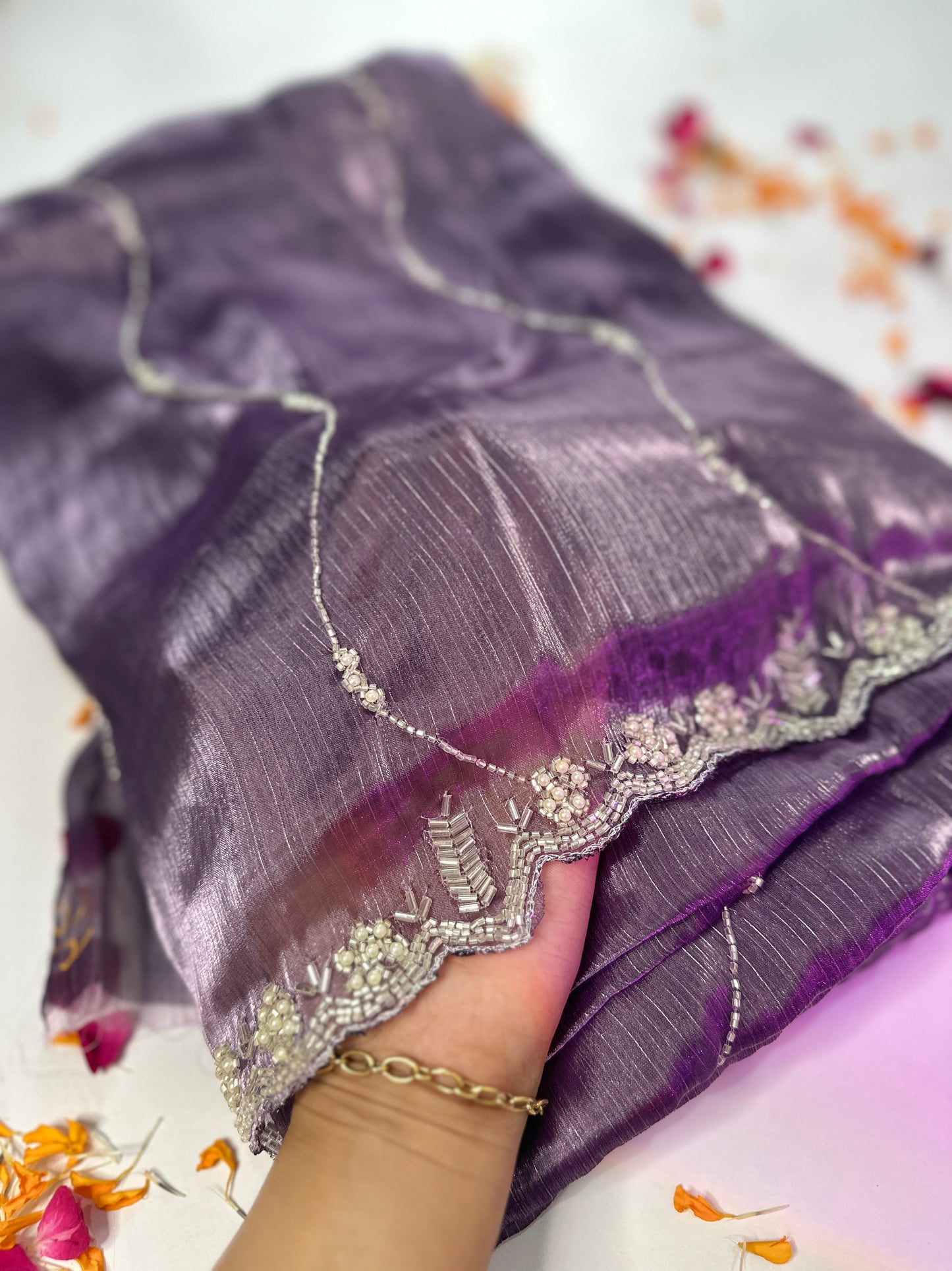 Lavender Embroidered Tissue Organza Saree