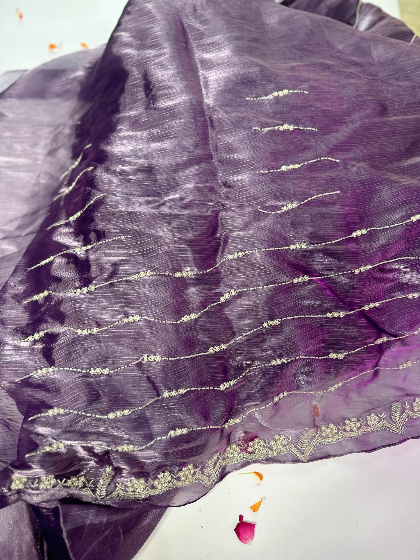 Lavender Embroidered Tissue Organza Saree