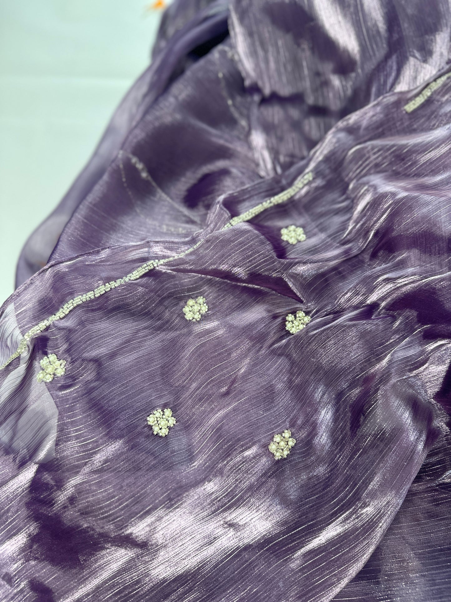 Lavender Embroidered Tissue Organza Saree