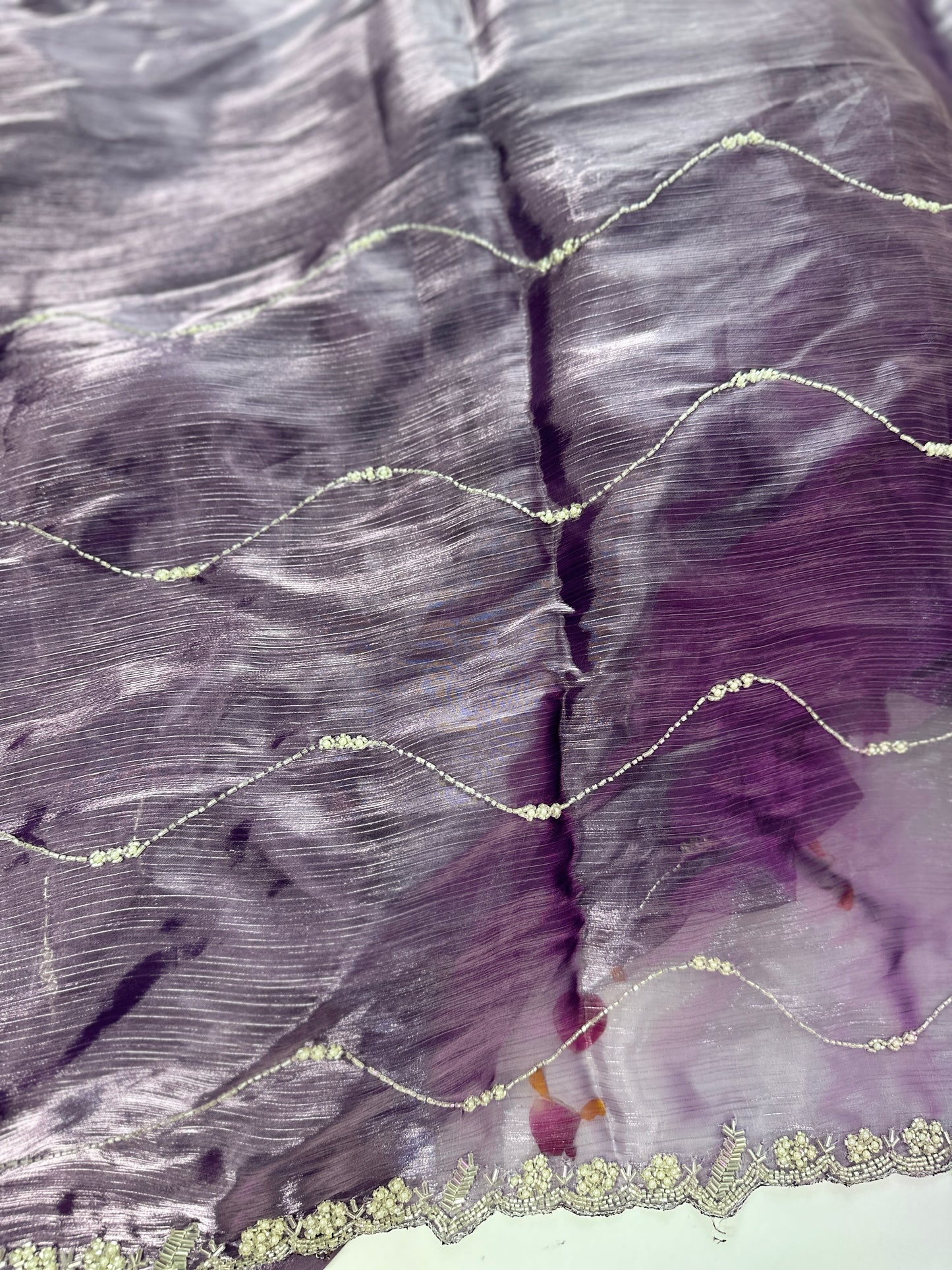 Lavender Embroidered Tissue Organza Saree