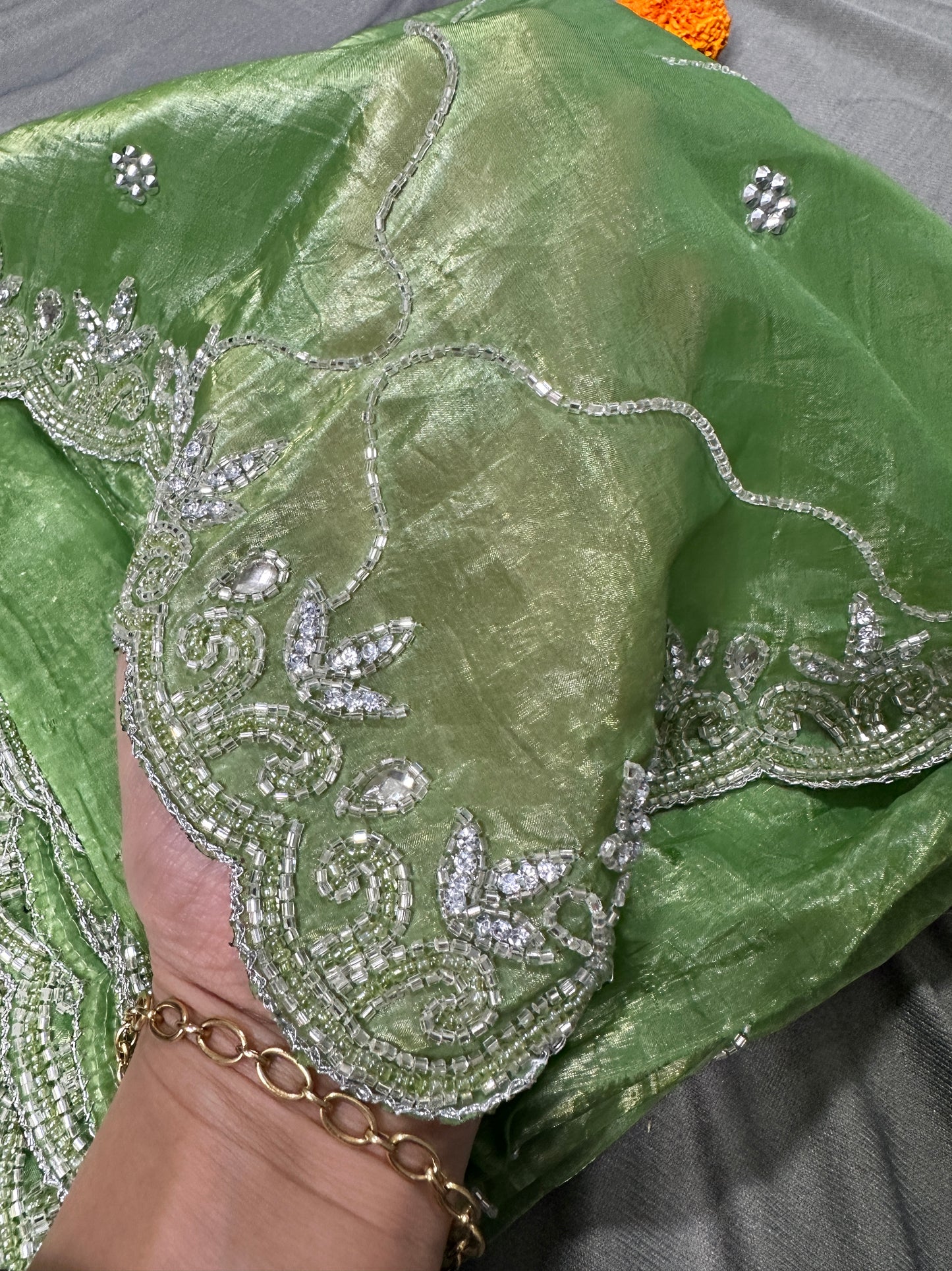 Pista Green Soft Organza Silk Party Wear Embroidered Saree