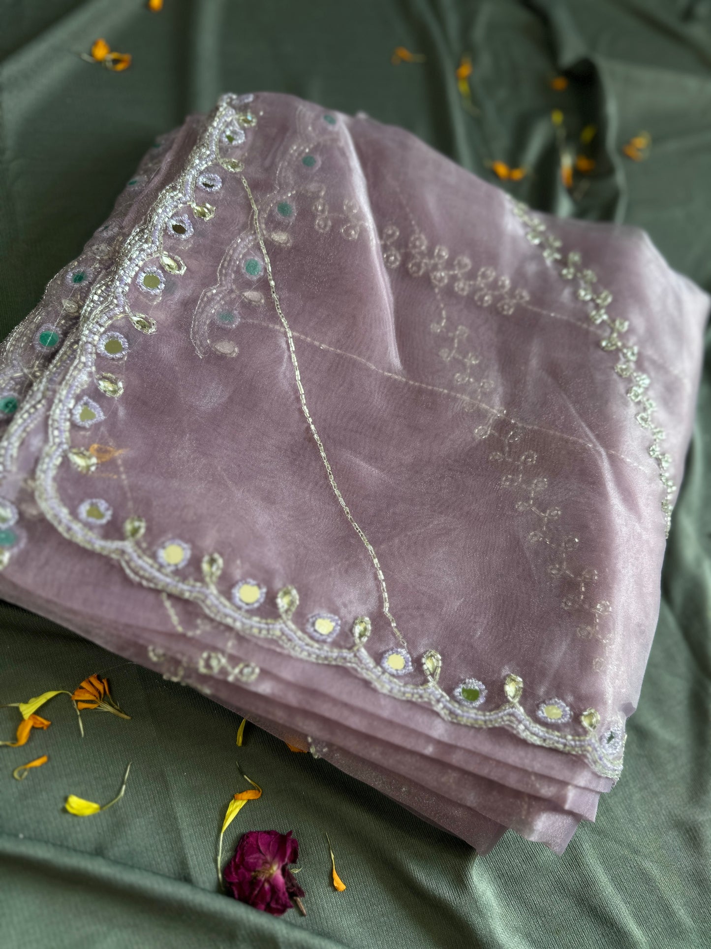 Lavender Lunar Mirror Pearl Work Organza Saree