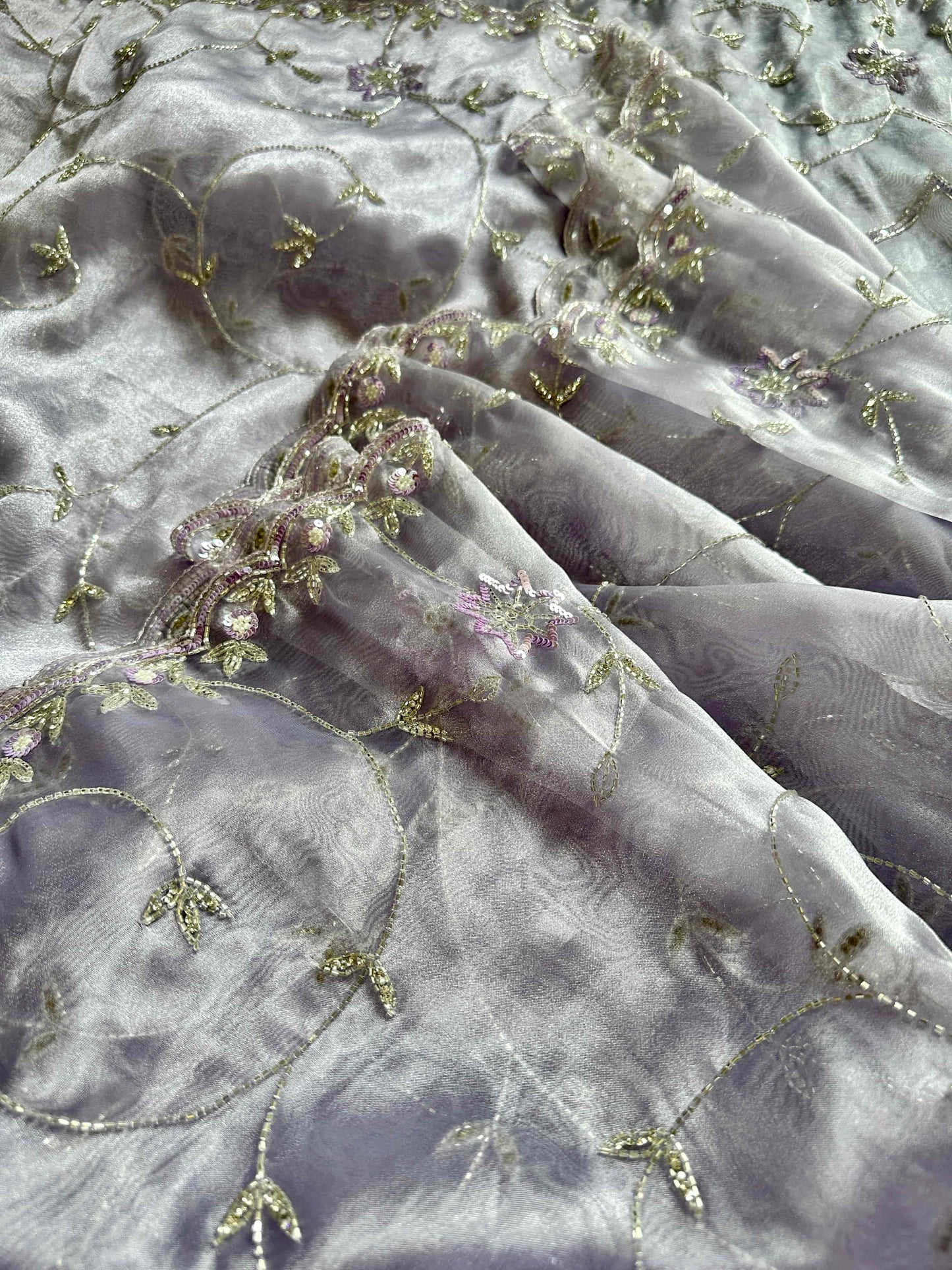 Lavender Handwork Embroidery Organza Saree