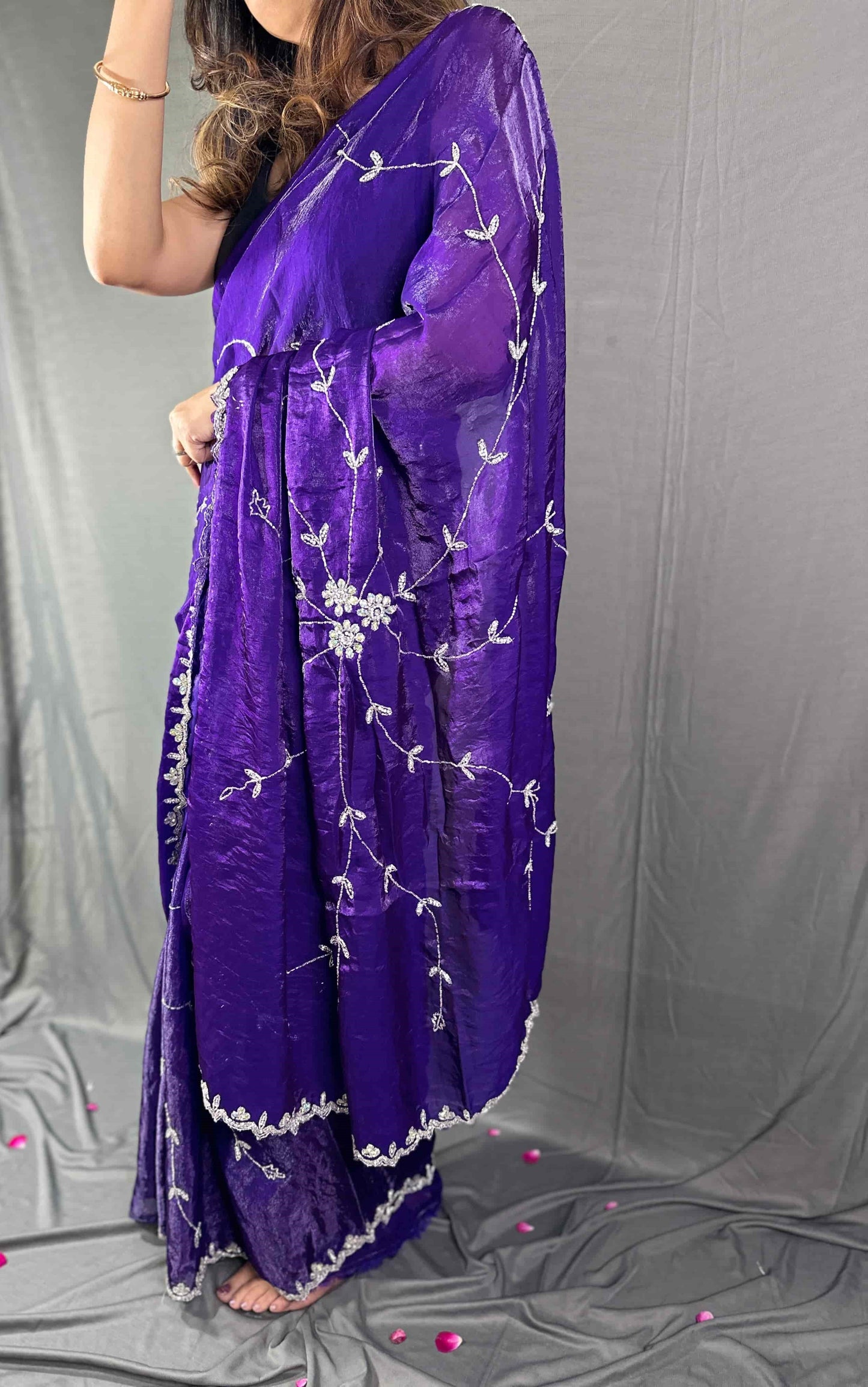 RajMohini Dark Purple Heavy Embroidered Party Wear Saree