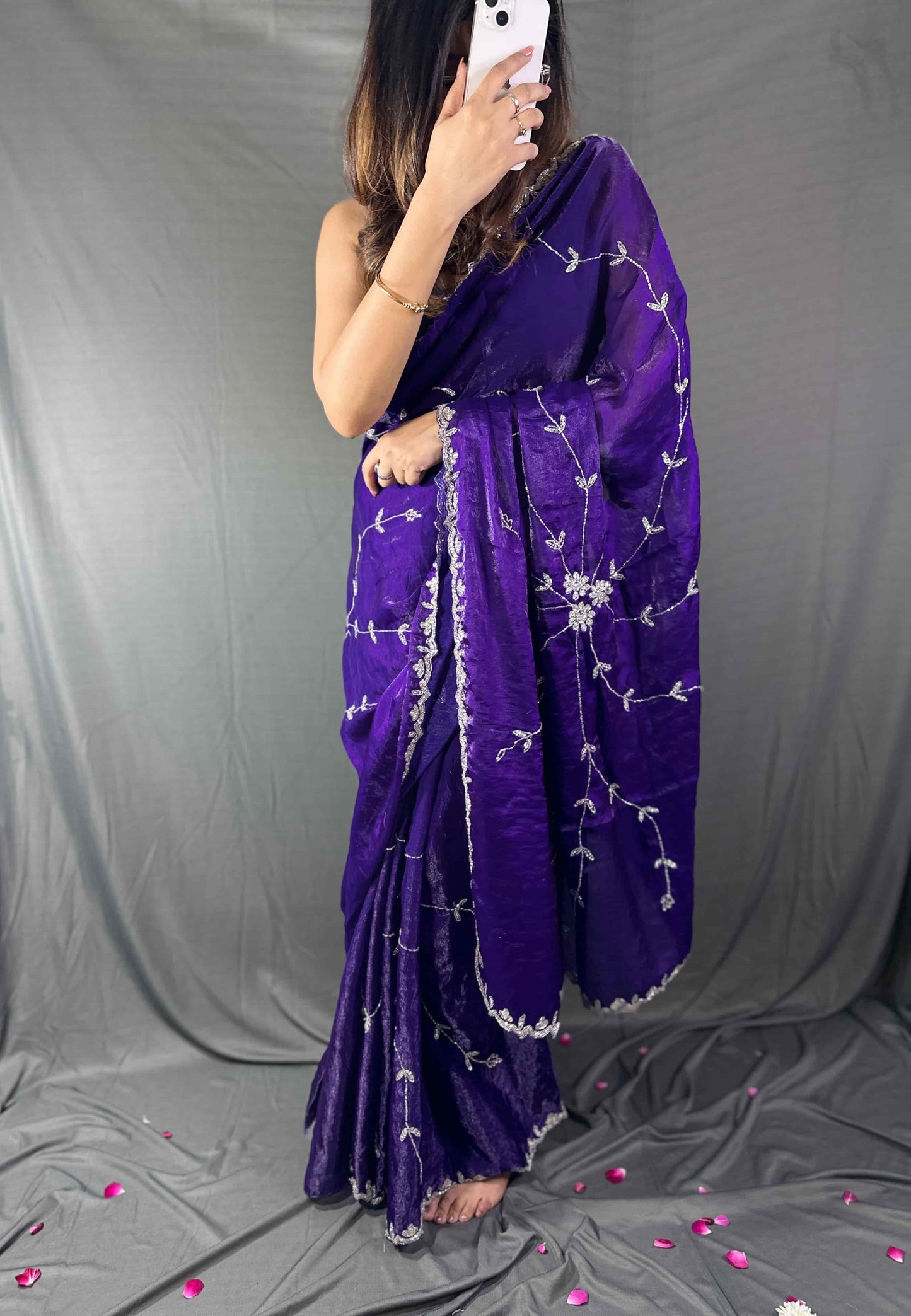 RajMohini Dark Purple Heavy Embroidered Party Wear Saree