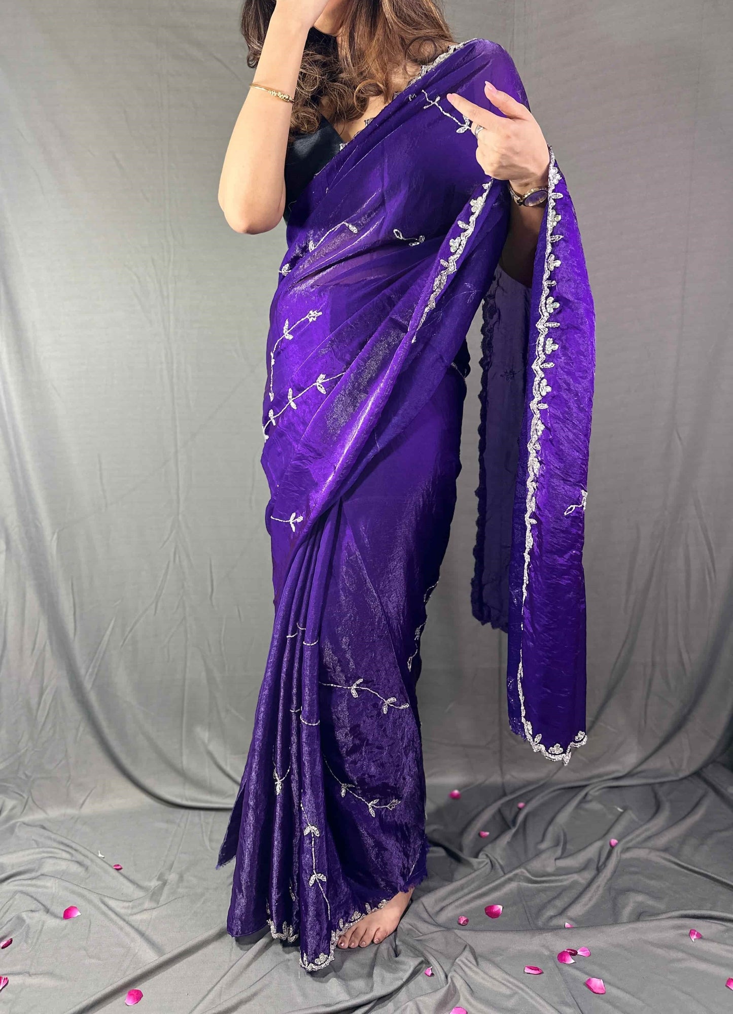 RajMohini Dark Purple Heavy Embroidered Party Wear Saree