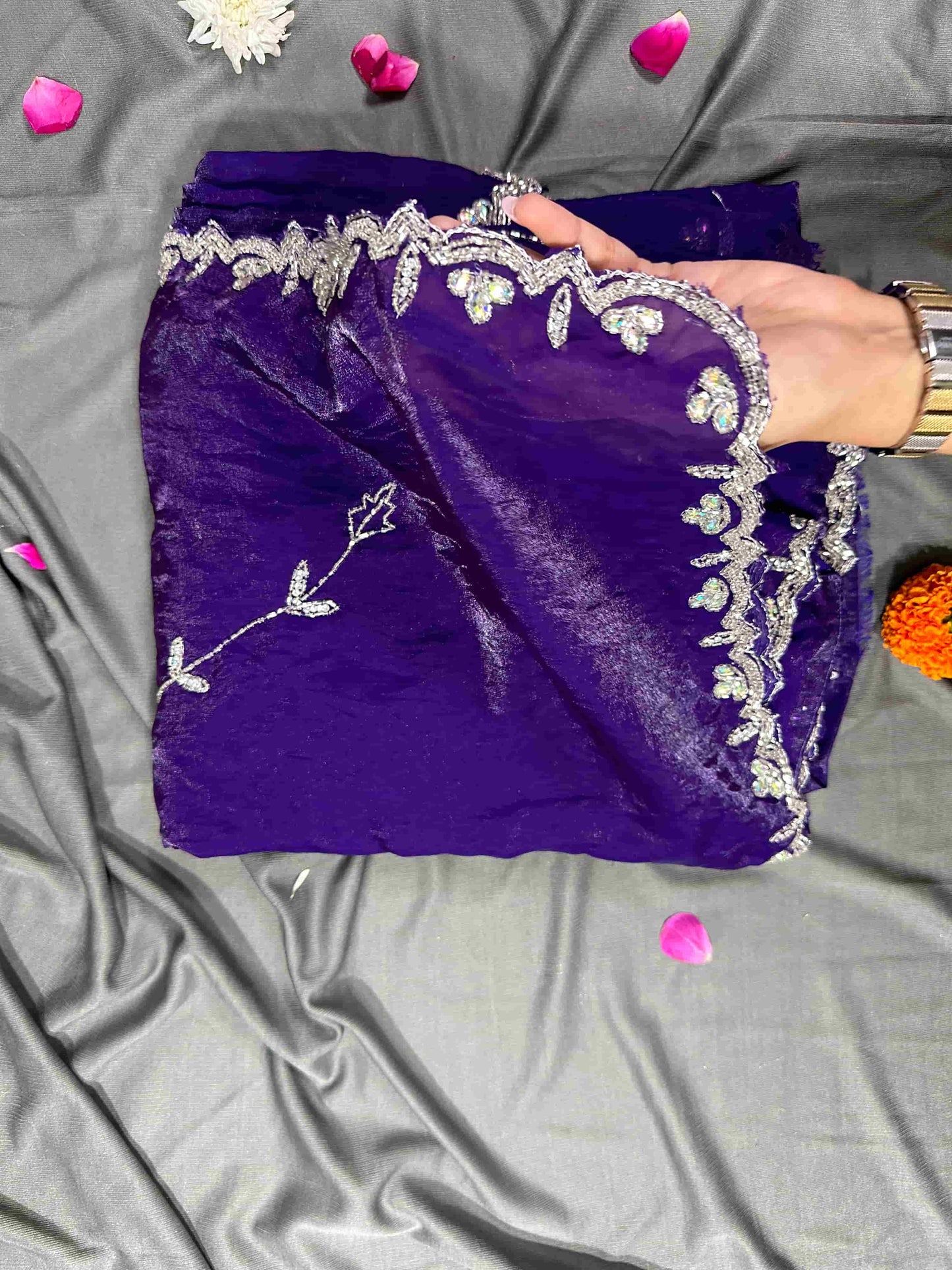 RajMohini Dark Purple Heavy Embroidered Party Wear Saree