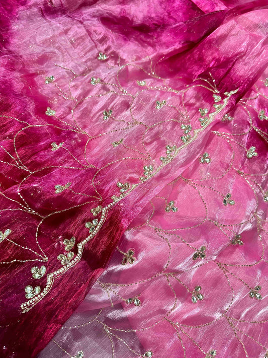 Phoolon Ki Sez Pink Heavy embroidery Organza Satin Saree