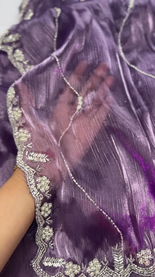 Lavender Embroidered Tissue Organza Saree