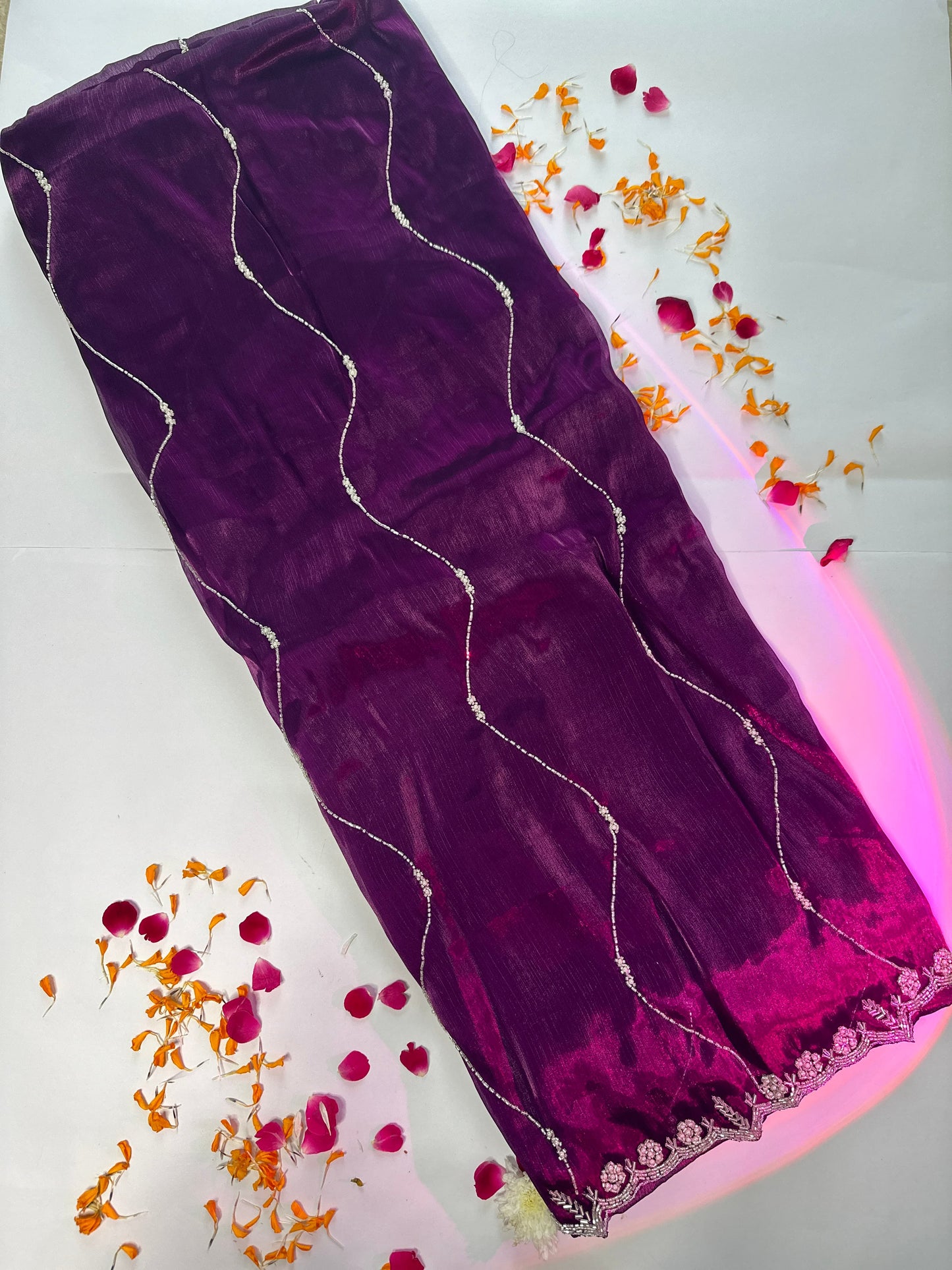 purple embroidered saree