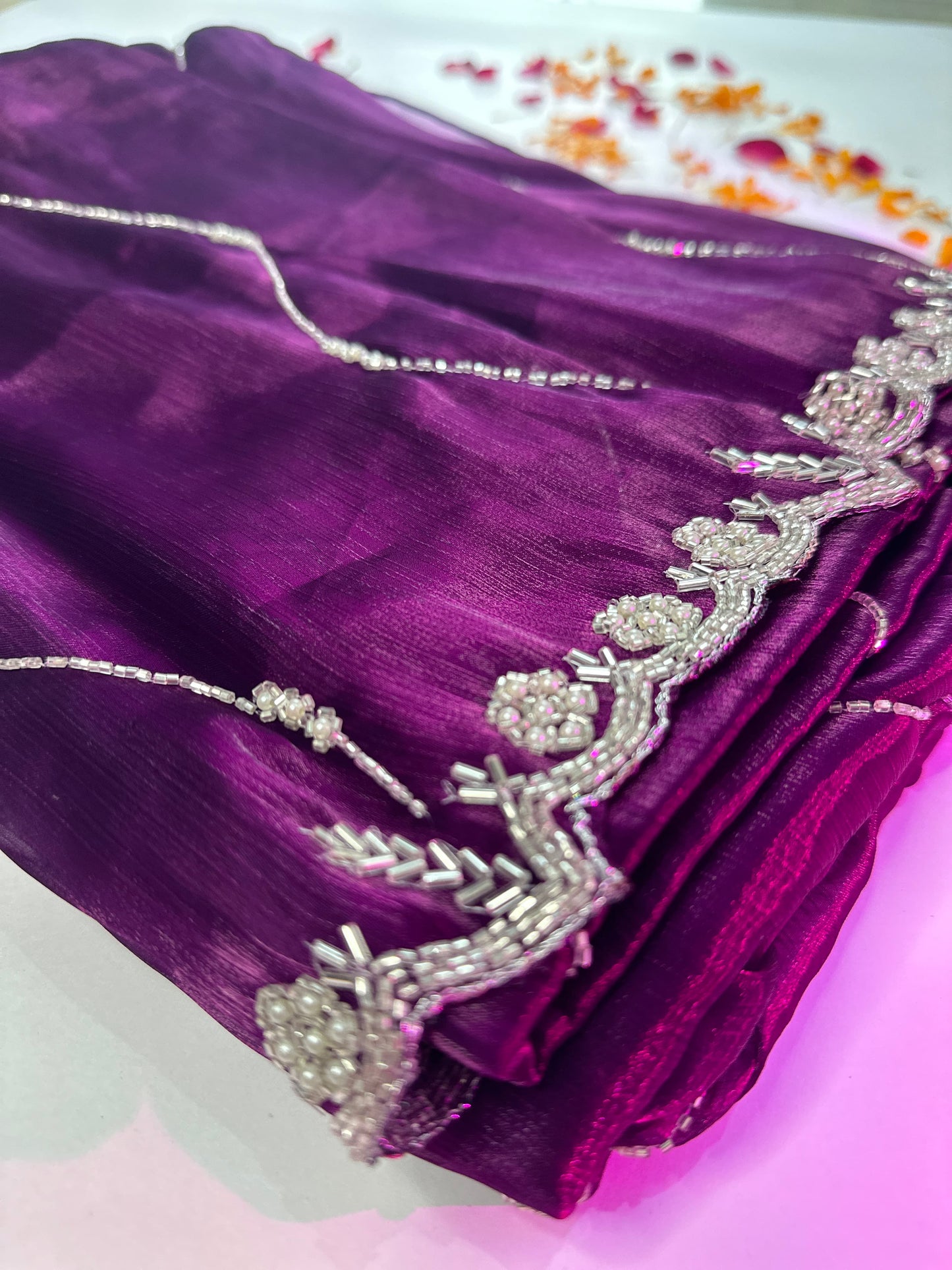 beautiful soft organza saree purple